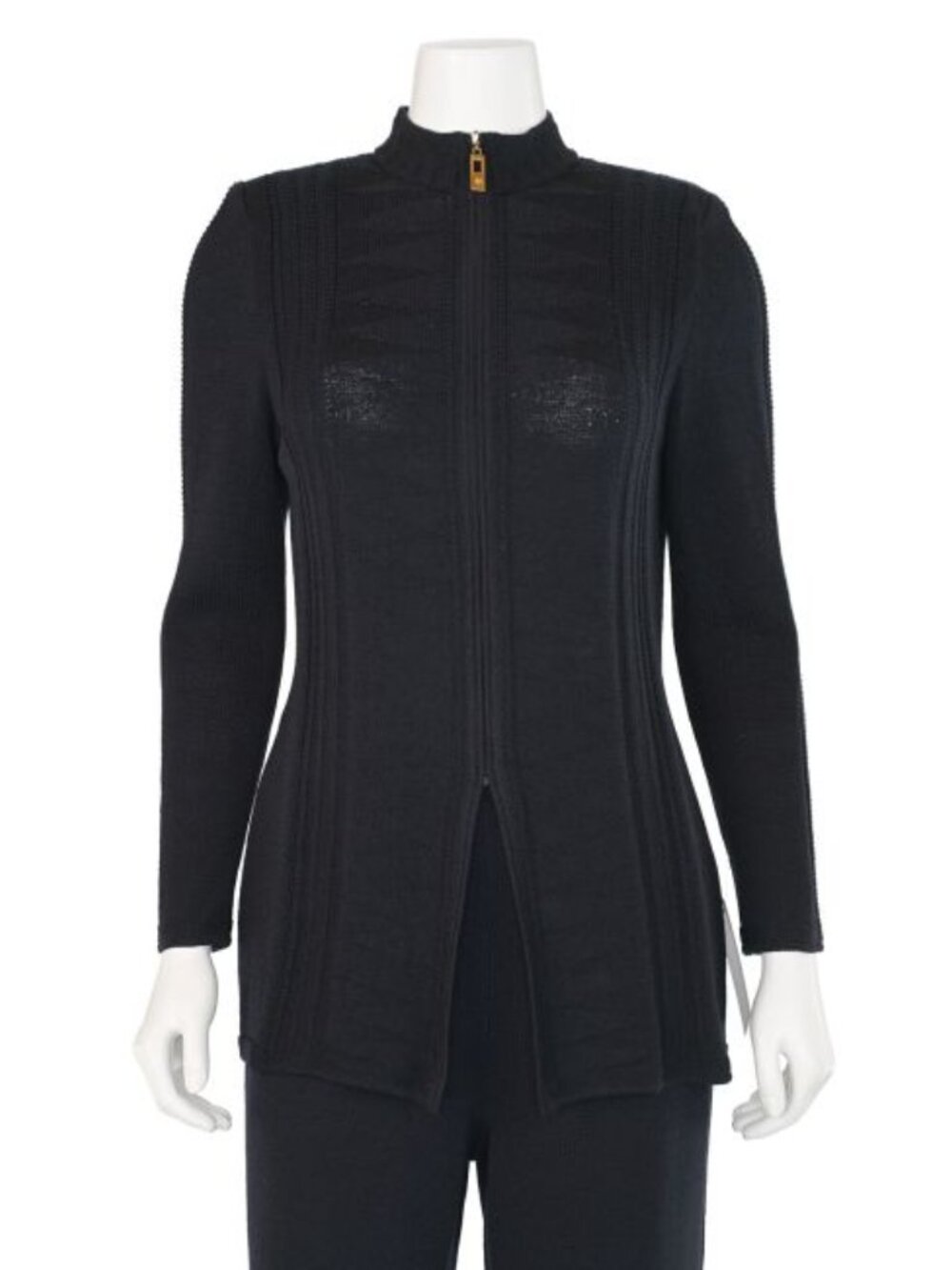 St. John Collection Santana Knit High Neck Long Line Zipper Blazer Jacket 8